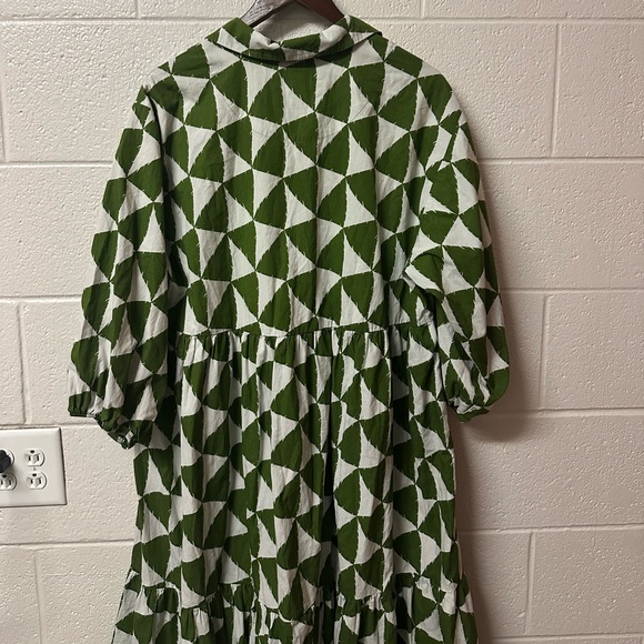 Anthropologie Maeve Bettina Tiered Shirt Dress Plus Size 1X Midi Green Pattern - Picture 9 of 13